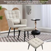 PU Leather Accent Chair With High Backrest And Solid Metal Legs Tufted-Button Design For Bedroom Living Room Office Beige