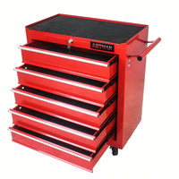 5 Drawer Rolling Tool Chest With Locking System For Garage Storage Red