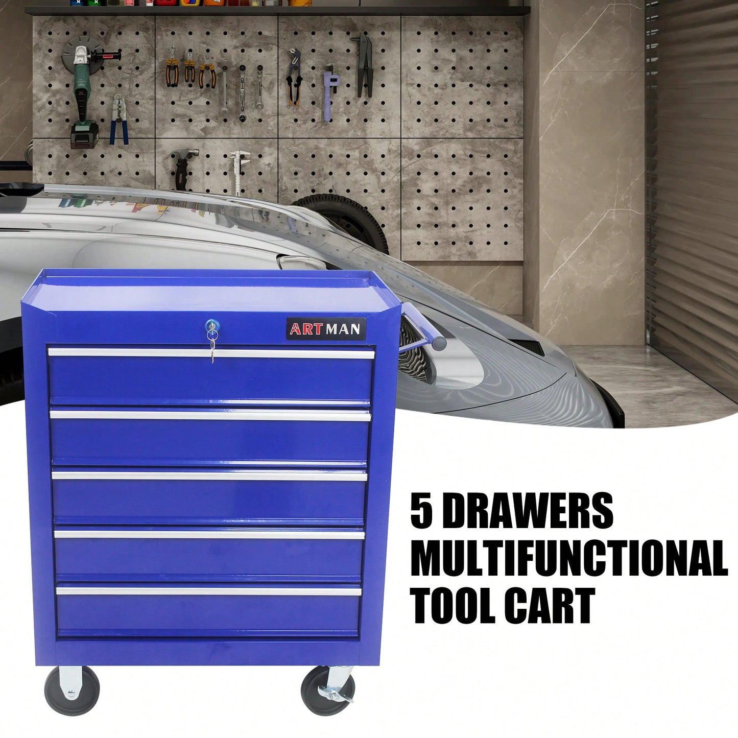 5 Drawer Rolling Tool Chest With Locking System For Garage Storage Red