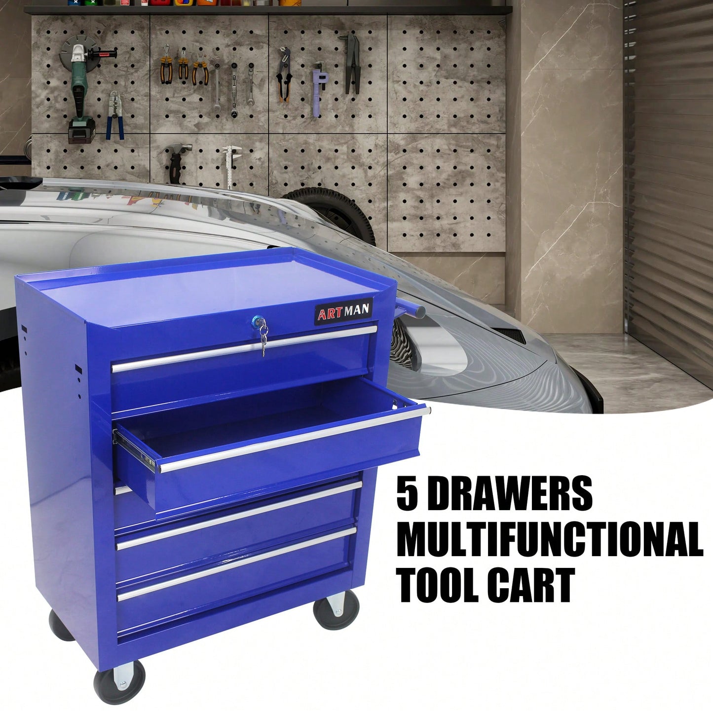 5 Drawer Rolling Tool Chest With Locking System For Garage Storage Red