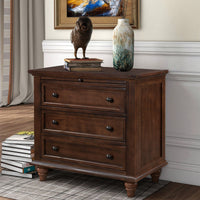 3-Drawer Wooden Storage Cabinet With Pull-Out Tray For Living Room Or Bedroom End Table