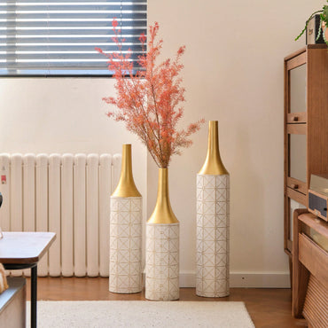 Elegant Set Of 3 Glazed Floor Metal Vases For Home Decor 24in 28.7in 33.5in Height