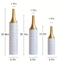 Elegant Set Of 3 Glazed Floor Metal Vases For Home Decor 24in 28.7in 33.5in Height
