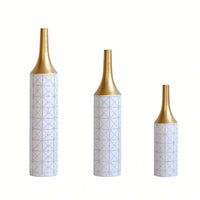 Elegant Set Of 3 Glazed Floor Metal Vases For Home Decor 24in 28.7in 33.5in Height