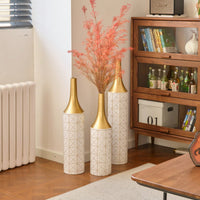 Elegant Set Of 3 Glazed Floor Metal Vases For Home Decor 24in 28.7in 33.5in Height