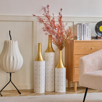 Elegant Set Of 3 Glazed Floor Metal Vases For Home Decor 24in 28.7in 33.5in Height