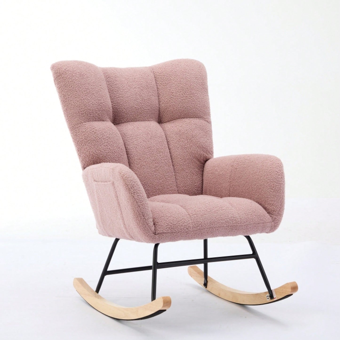 Upholstered Glider Rocking Chair With High Backrest And Solid Wood Legs For Nursery Bedroom Living Room In Pink