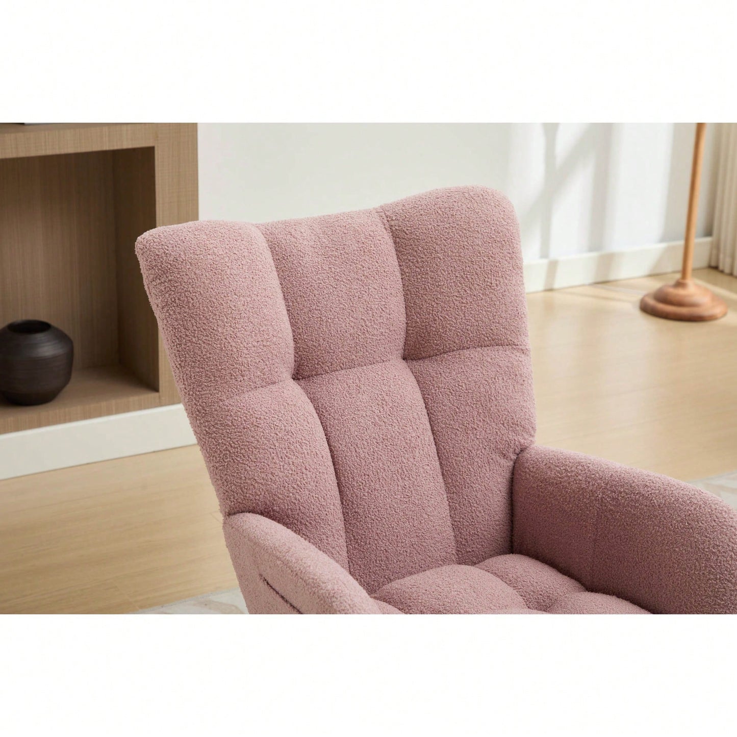 Upholstered Glider Rocking Chair With High Backrest And Solid Wood Legs For Nursery Bedroom Living Room In Pink