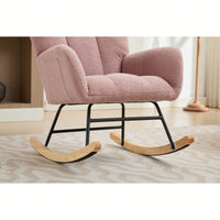 Upholstered Glider Rocking Chair With High Backrest And Solid Wood Legs For Nursery Bedroom Living Room In Pink