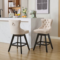 Set Of 2 Elegant Beige Swivel Velvet Barstools With Button Tufted Design And Wooden Legs, Chrome Nailhead Trim