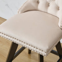 Set Of 2 Elegant Beige Swivel Velvet Barstools With Button Tufted Design And Wooden Legs, Chrome Nailhead Trim