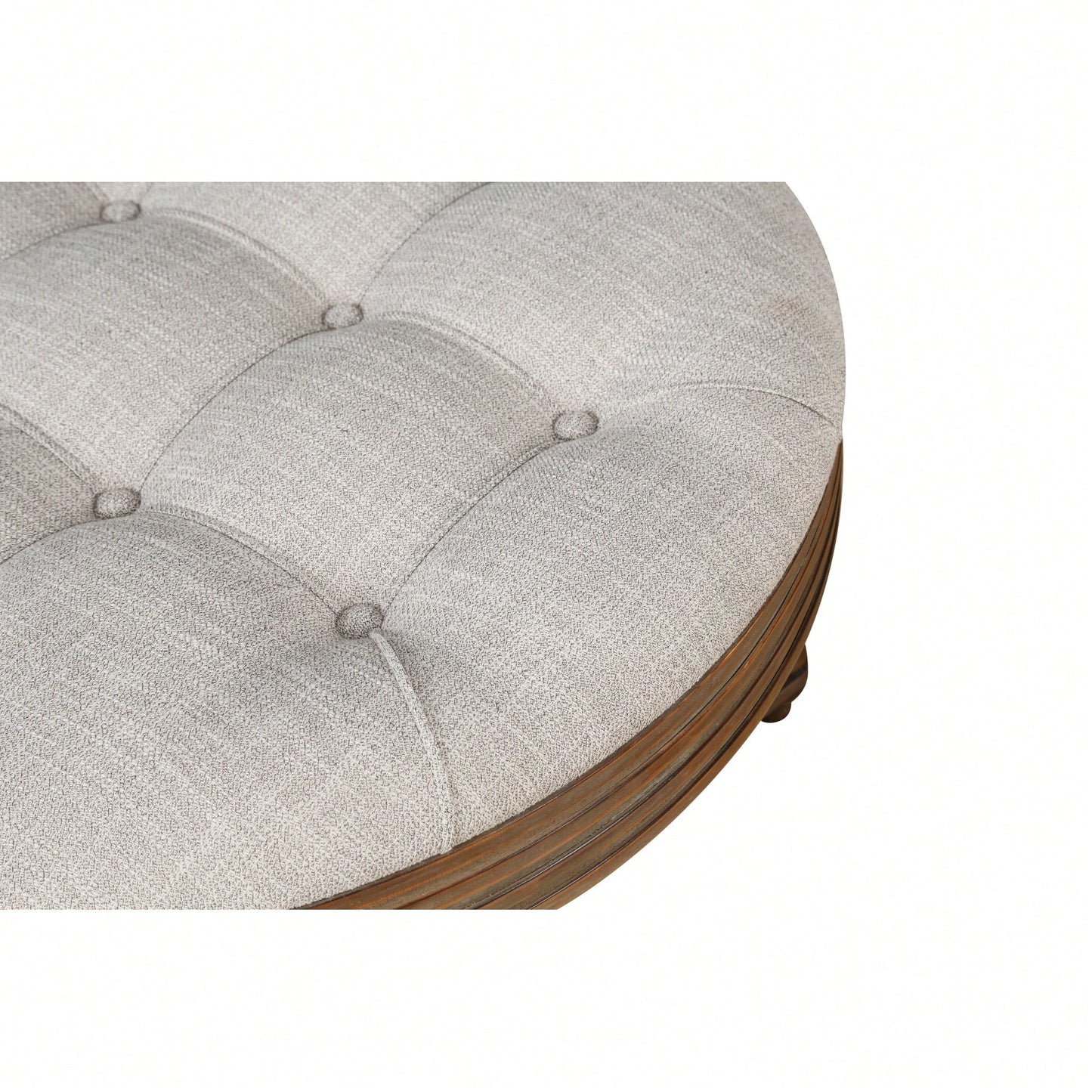 Oversized Waterproof Tufted Ottoman Coffee Table With Wooden Shelf For Storage In Warm White Linen Finish