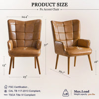 PU Leather Upholstered Accent Chair With Solid Wood Legs For Living Room Bedroom Home Office Reading Cream