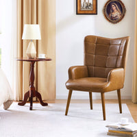 PU Leather Upholstered Accent Chair With Solid Wood Legs For Living Room Bedroom Home Office Reading Cream