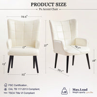 PU Leather Upholstered Accent Chair With Solid Wood Legs For Living Room Bedroom Home Office Reading Cream