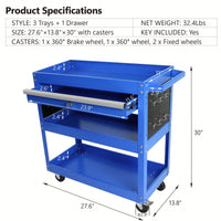 Heavy Duty Rolling Tool Cart With Locking Drawer And Wheels For Industrial Storage And Organization