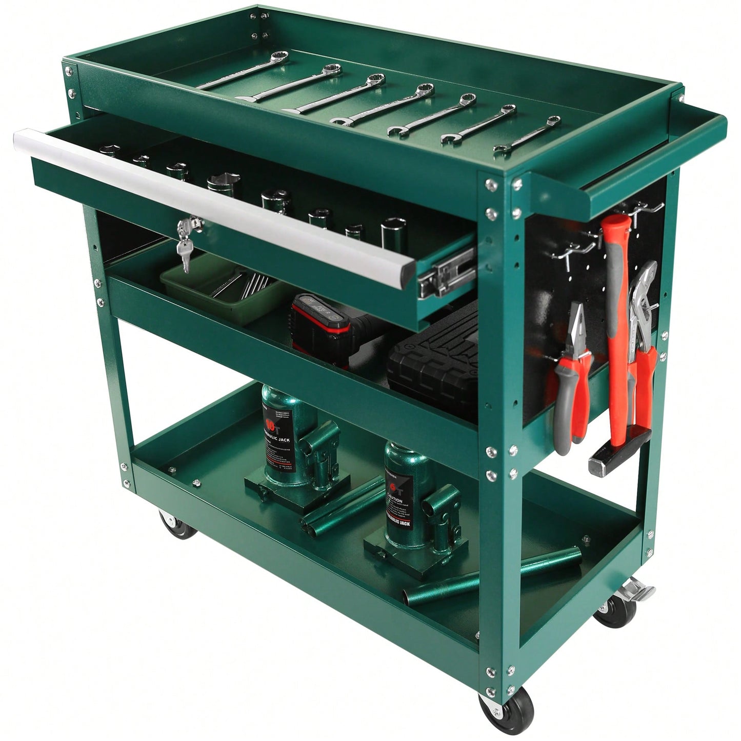 Heavy Duty Rolling Tool Cart With Locking Drawer And Wheels For Industrial Storage And Organization