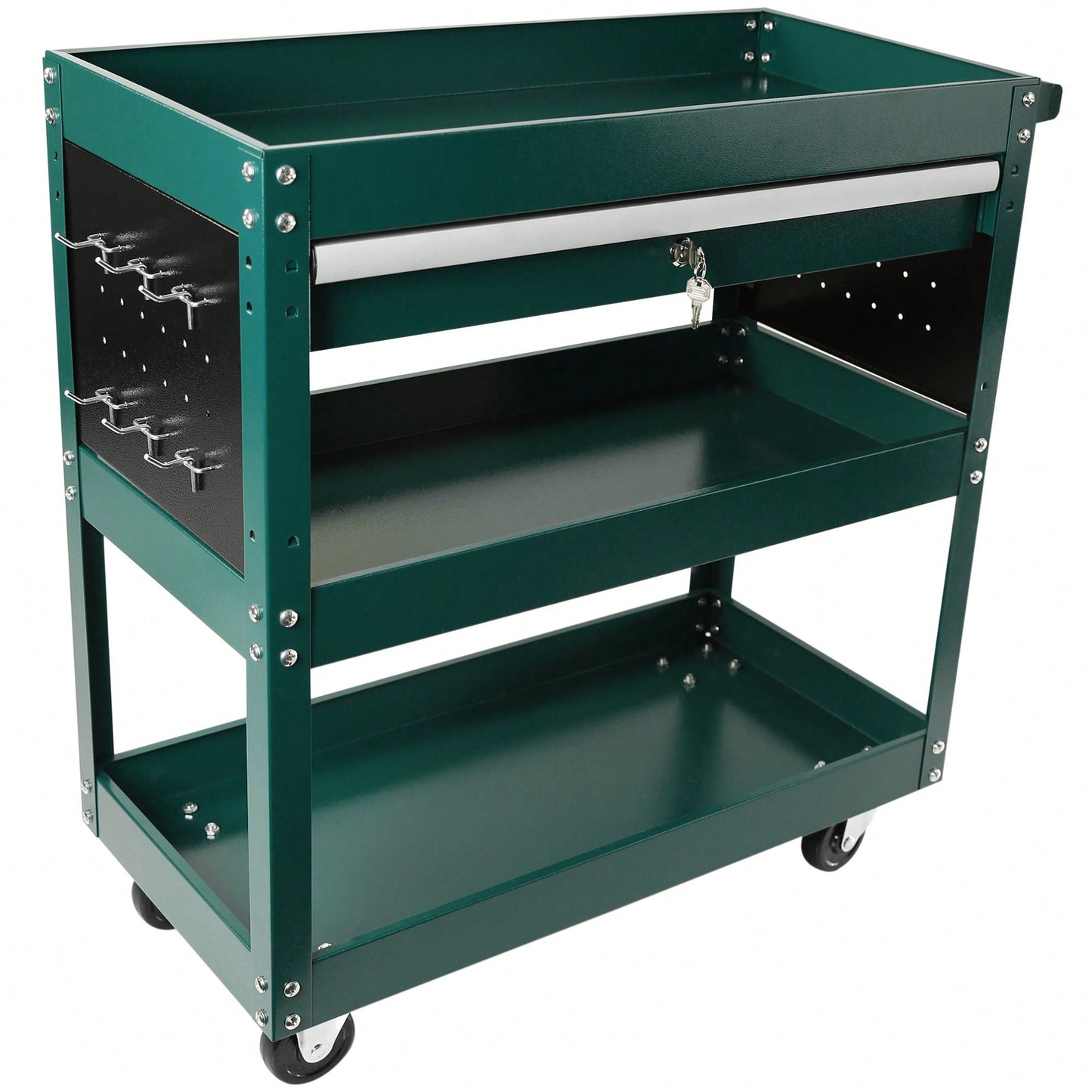 Heavy Duty Rolling Tool Cart With Locking Drawer And Wheels For Industrial Storage And Organization