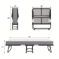 Portable Folding Rollaway Bed With 5 Inch Memory Foam Mattress For Adults Space-Saving Metal Frame Guest Bed