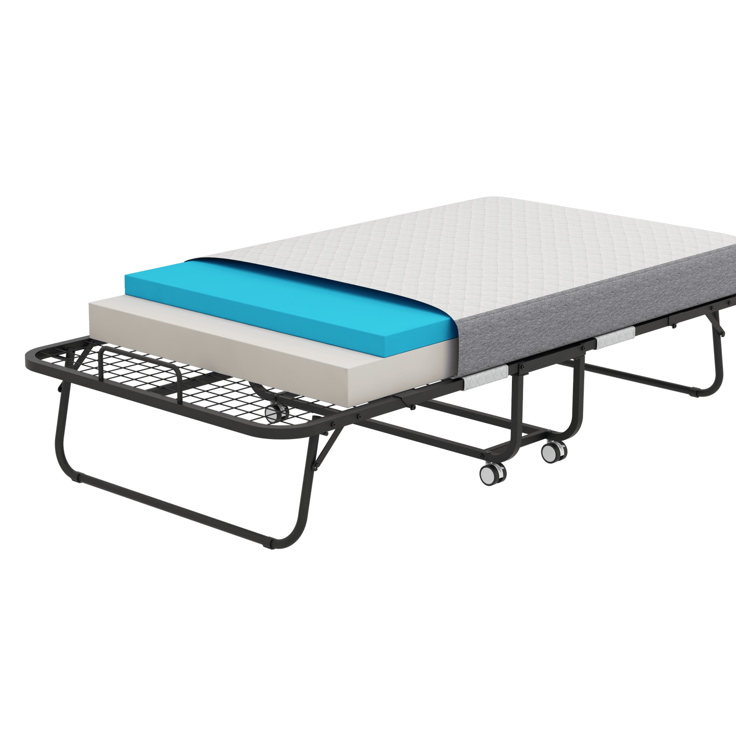 Portable Folding Rollaway Bed With 5 Inch Memory Foam Mattress For Adults Space-Saving Metal Frame Guest Bed