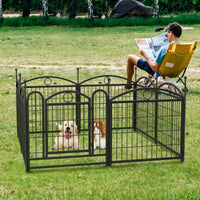 8 Panel 24 Inch Heavy Duty Metal Dog Playpen For Indoor Outdoor Use With Doors - Foldable Pet Exercise Fence For Large Medium Small Dogs