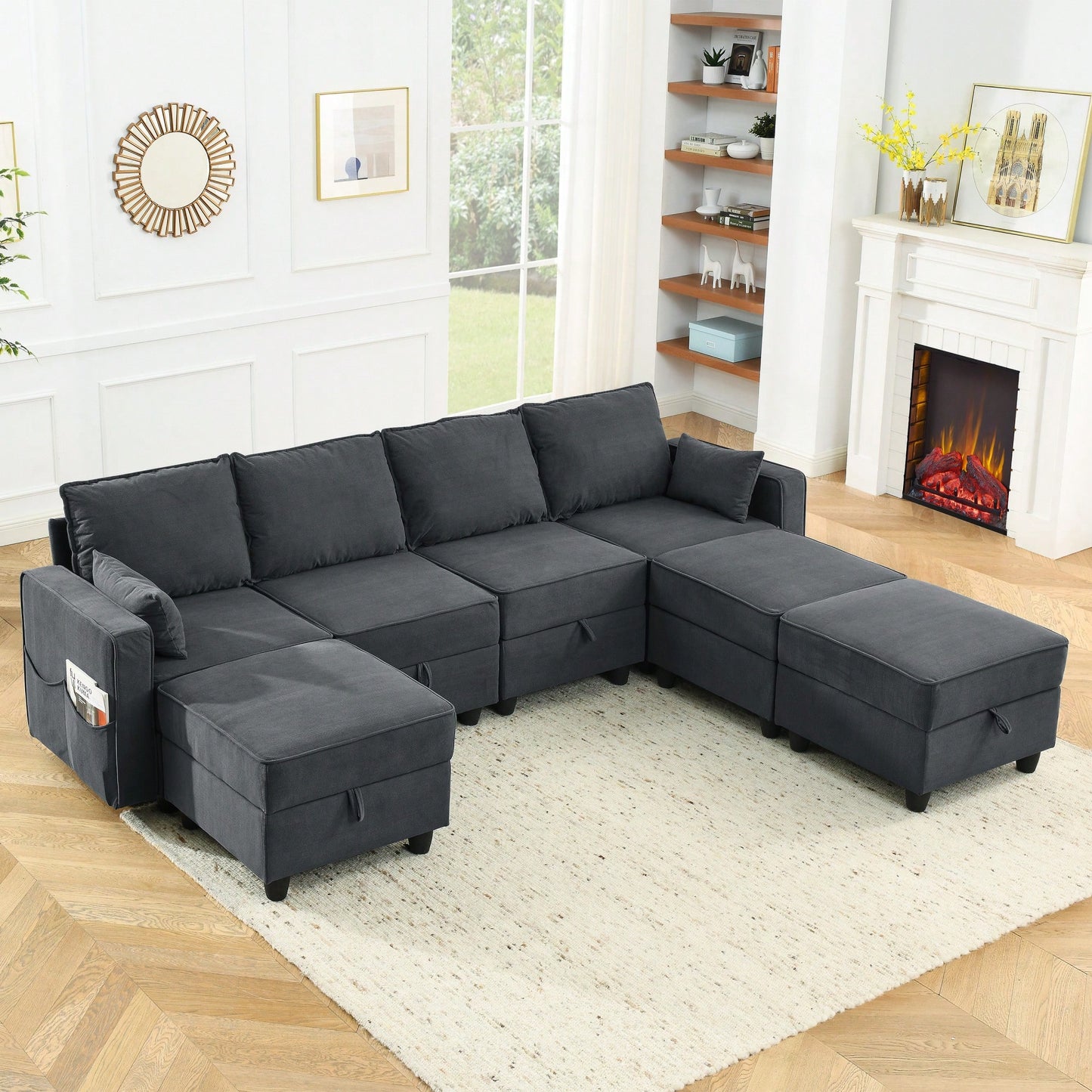 Stylish Gray Corduroy Velvet Arm Seat Modular Sofa For Modern Living Spaces