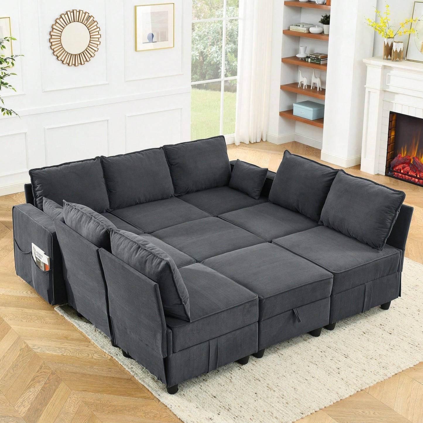 Stylish Gray Corduroy Velvet Arm Seat Modular Sofa For Modern Living Spaces