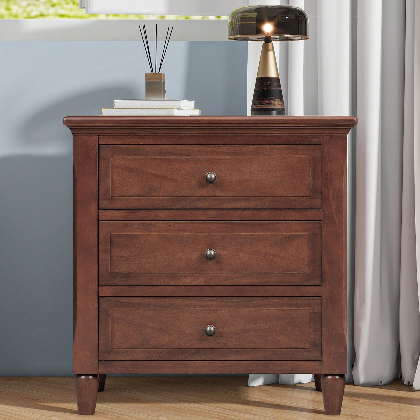 Elegant 3-Drawer Wooden Nightstand With Ample Storage Space For Bedroom Organization