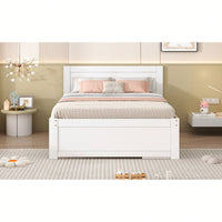 Full Size Platform Bed With Storage Drawer And Two Shelves White