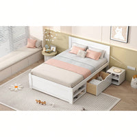 Full Size Platform Bed With Storage Drawer And Two Shelves White