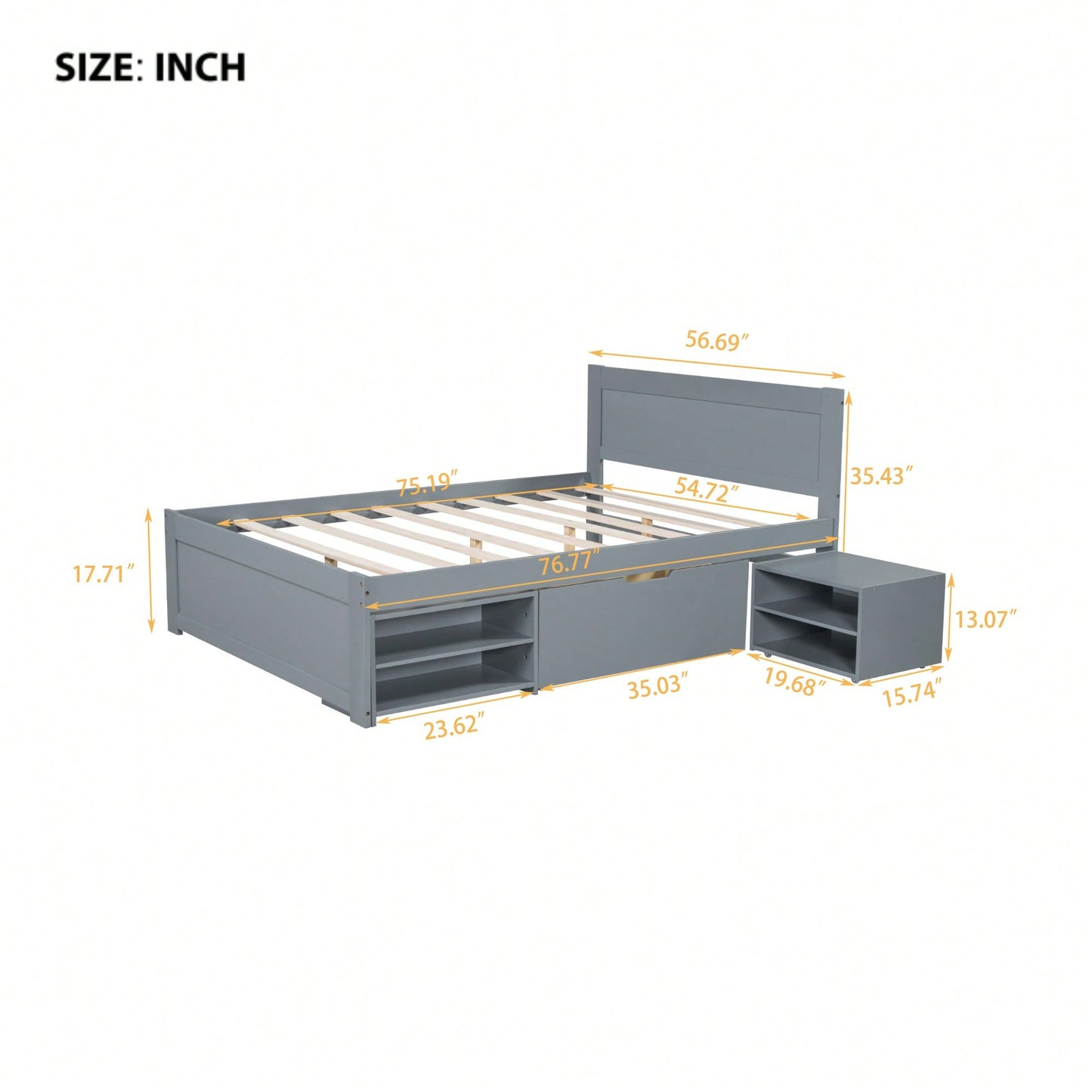 Full Size Platform Bed With Storage Drawer And Two Shelves White