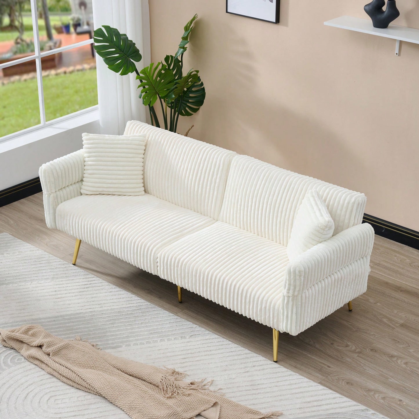 79 Inch Foldable Corduroy Sofa Bed With Folding Armrests Ideal For Living Rooms And Small Spaces