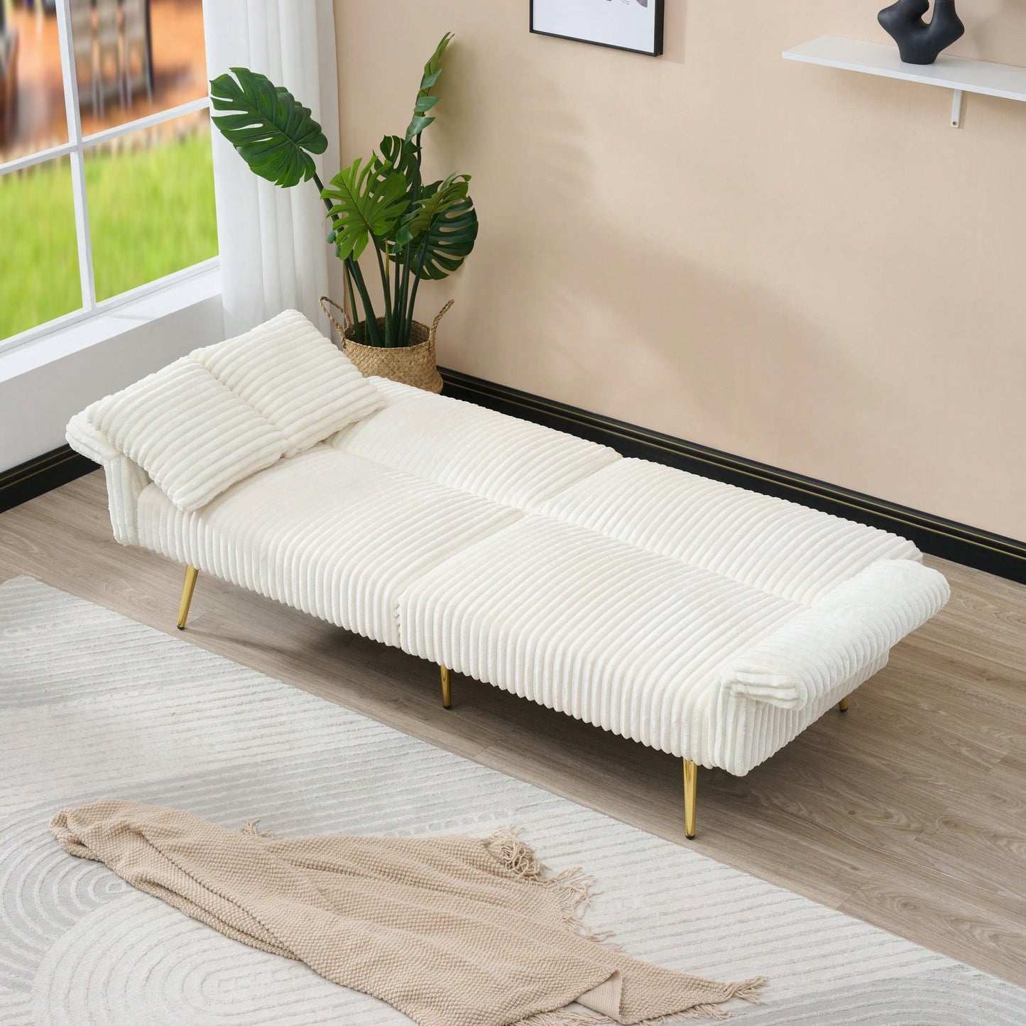 79 Inch Foldable Corduroy Sofa Bed With Folding Armrests Ideal For Living Rooms And Small Spaces