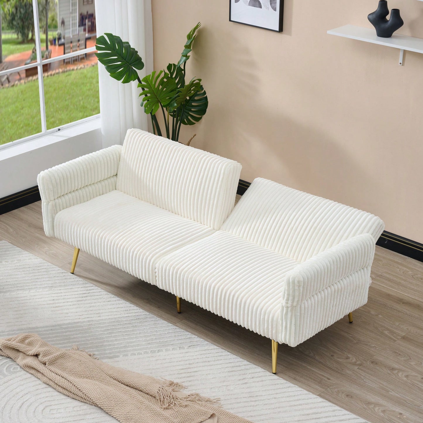 79 Inch Foldable Corduroy Sofa Bed With Folding Armrests Ideal For Living Rooms And Small Spaces