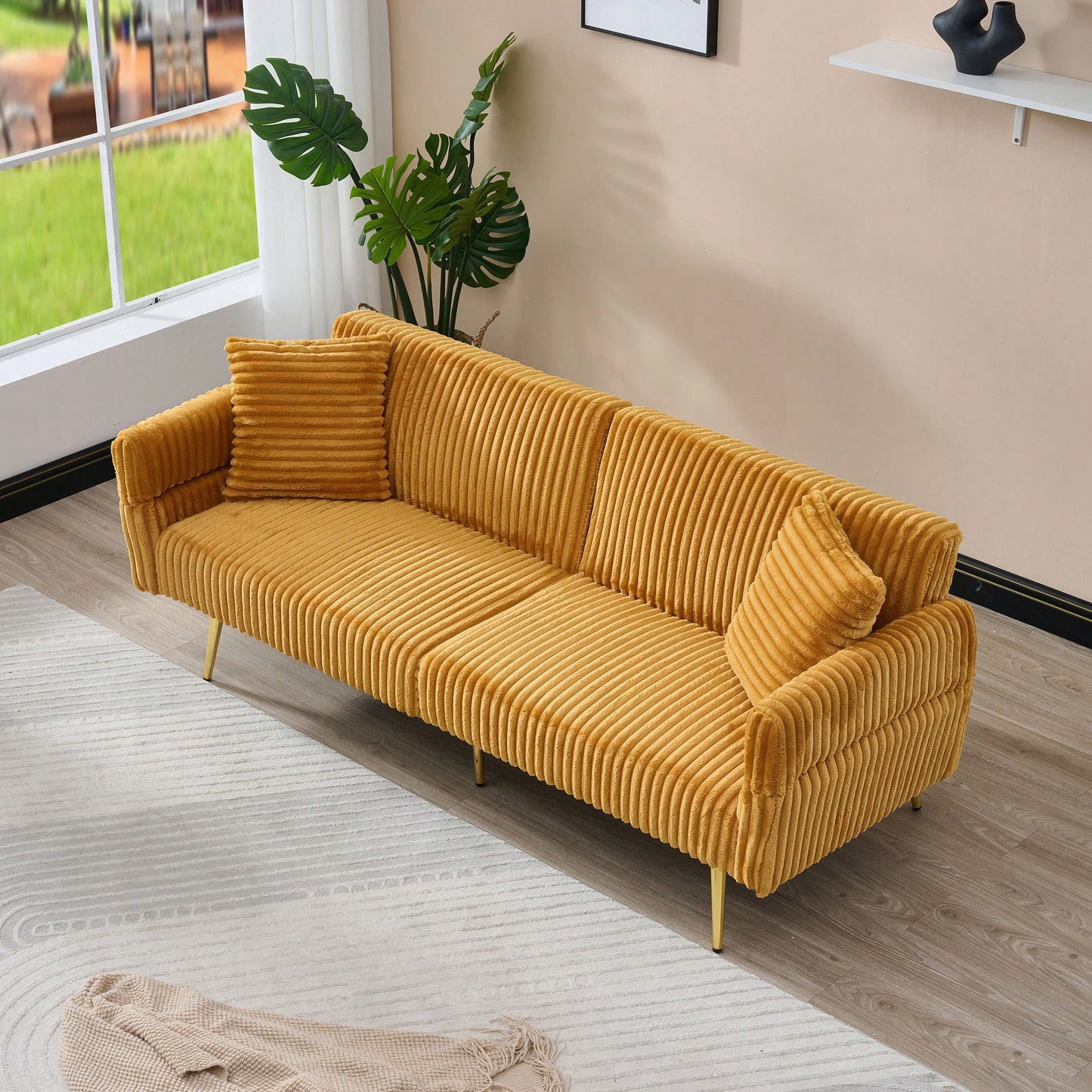 79 Inch Foldable Corduroy Sofa Bed With Folding Armrests Ideal For Living Rooms And Small Spaces