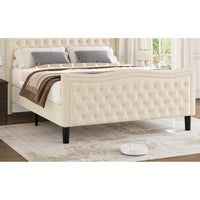 Elegant Velvet Beige Full Size Bed For Stylish Bedroom Decor