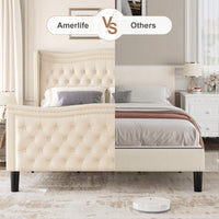 Elegant Velvet Beige Full Size Bed For Stylish Bedroom Decor