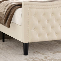 Elegant Velvet Beige Full Size Bed For Stylish Bedroom Decor