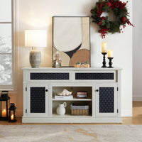 Stylish Embossed Pattern TV Stand With Open And Closed Storage Sliding Door For Living Room And Bedroom, Oak Finish