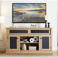 Stylish Embossed Pattern TV Stand With Open And Closed Storage Sliding Door For Living Room And Bedroom, Oak Finish