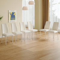 Stylish White Dining Chair Set Of 6 With High Back PU Upholstery For Kitchen And Living Room