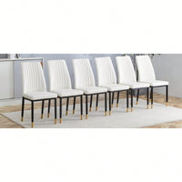 Elegant White Dining Chair Set With High Back PU Seats And Sturdy Black Legs For Dining Room Kitchen And Living Room