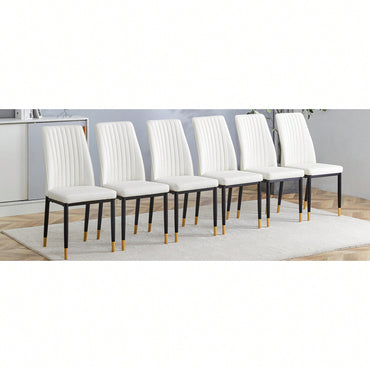 Elegant White Dining Chair Set With High Back PU Seats And Sturdy Black Legs For Dining Room Kitchen And Living Room