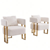 Set Of 2 Modern Decorative Side Chair With Gold Metal Legs For Living Room, Dressing Area - Teddy Fleece Upholstered Pink Sofa