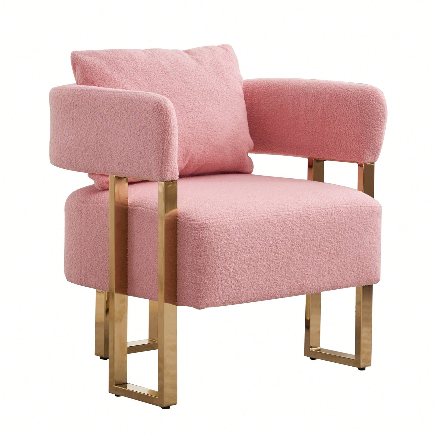 Set Of 2 Modern Decorative Side Chair With Gold Metal Legs For Living Room, Dressing Area - Teddy Fleece Upholstered Pink Sofa