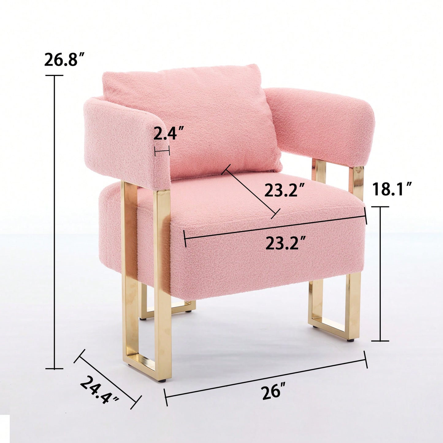 Set Of 2 Modern Decorative Side Chair With Gold Metal Legs For Living Room, Dressing Area - Teddy Fleece Upholstered Pink Sofa