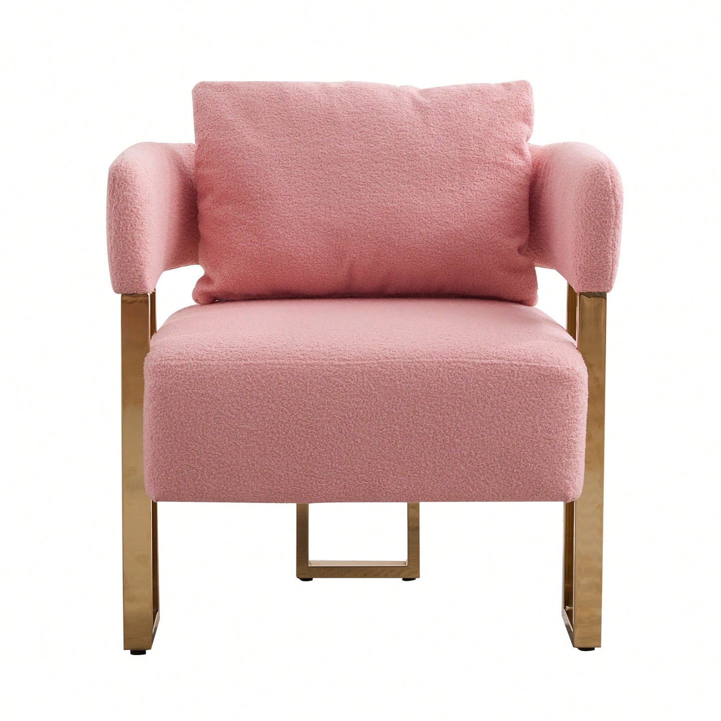 Set Of 2 Modern Decorative Side Chair With Gold Metal Legs For Living Room, Dressing Area - Teddy Fleece Upholstered Pink Sofa