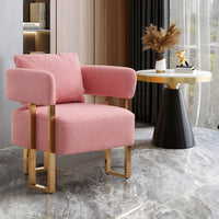 Set Of 2 Modern Decorative Side Chair With Gold Metal Legs For Living Room, Dressing Area - Teddy Fleece Upholstered Pink Sofa