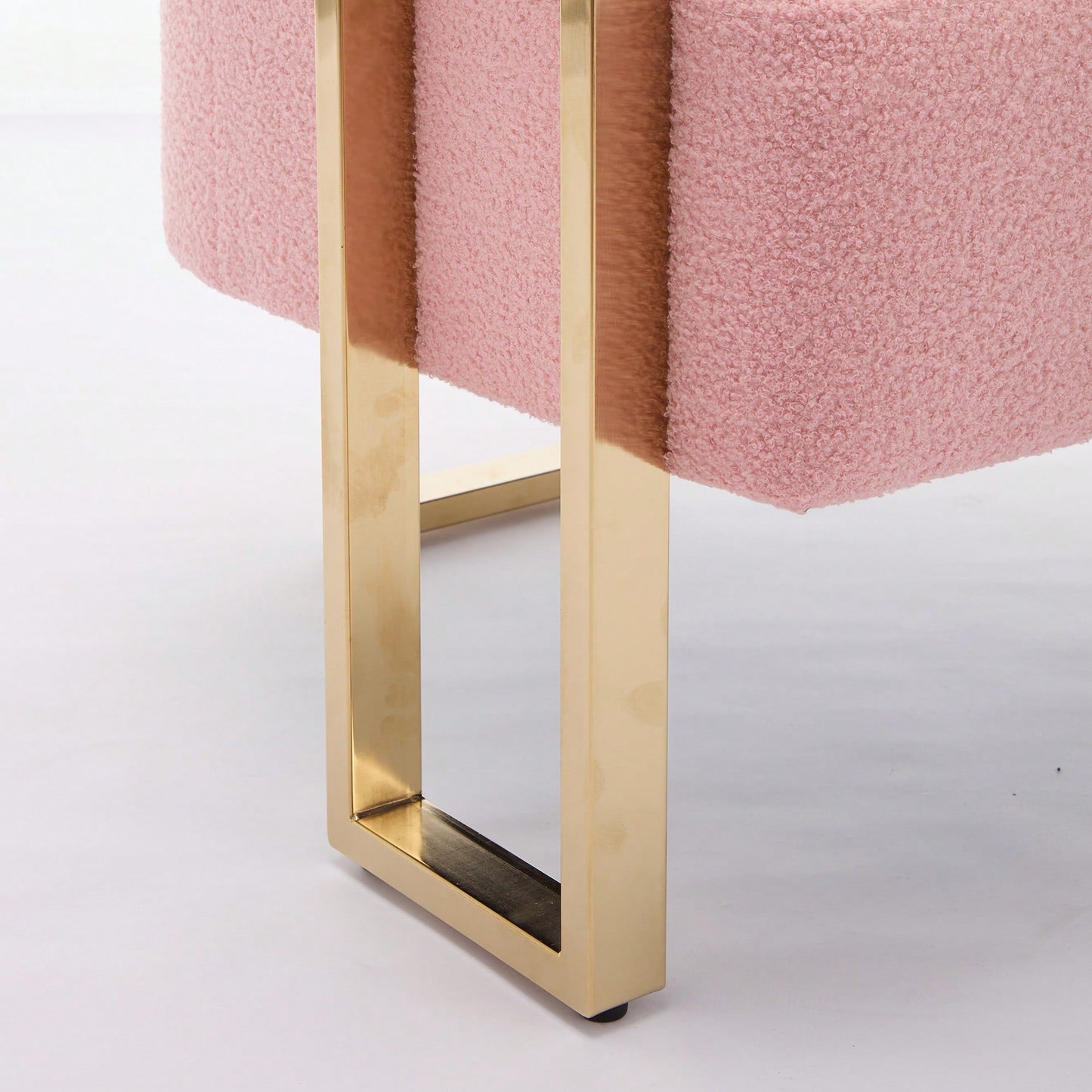 Set Of 2 Modern Decorative Side Chair With Gold Metal Legs For Living Room, Dressing Area - Teddy Fleece Upholstered Pink Sofa