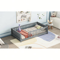 Twin Size Floor Platform Bed With Integrated Book Storage In Grey